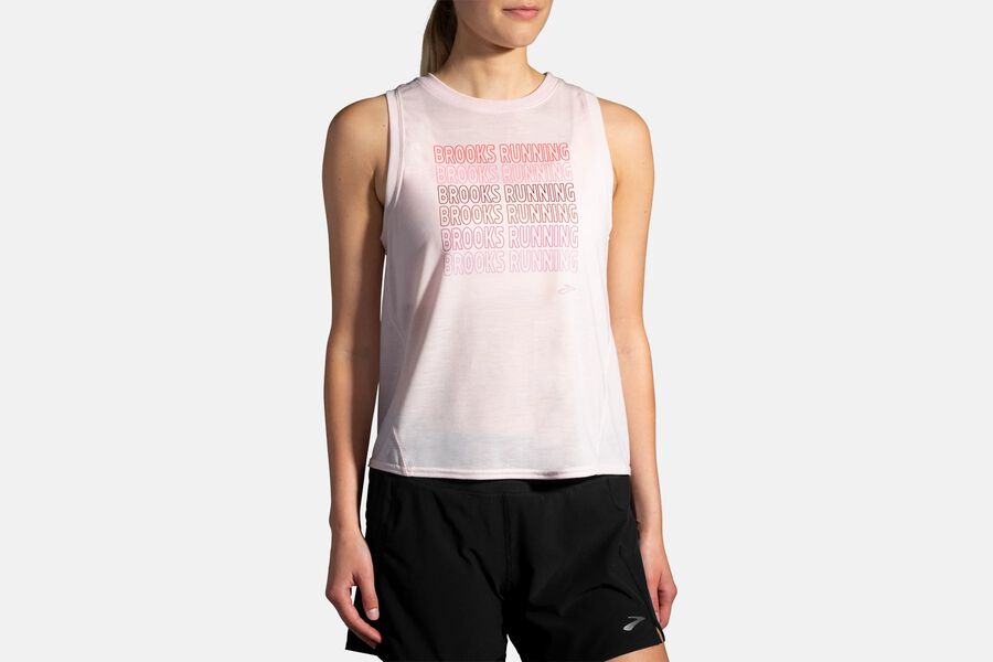 Brooks Women's Distance Graphic Tank Tops Rosewater/Brooks Running ( BVCPU7201 )